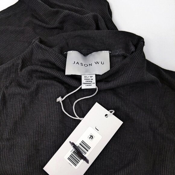 JASON WU Size XS Womens Mock Neck Cap Sleeve Ribbed Stretch Top in Black - Picture 4 of 5